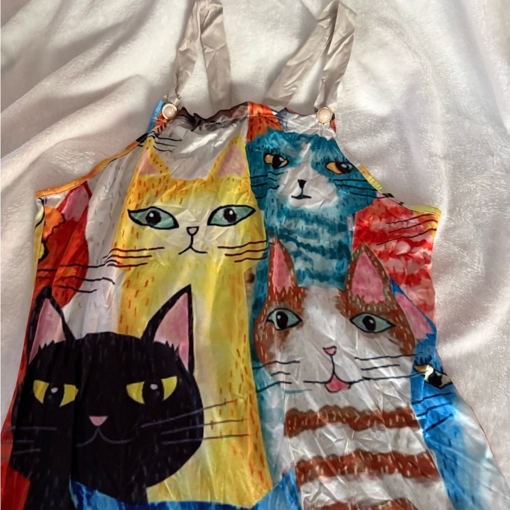 Colorful Cat Print Harem Style Jumpsuit Adj Straps XS/S - Picture 3 of 6